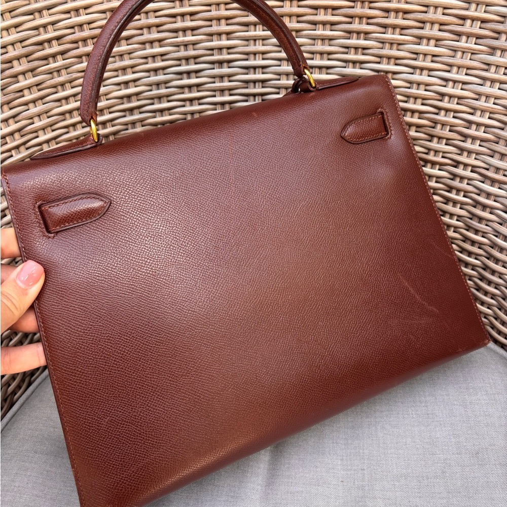 Authentic HERMES KELLY 32 gold brown courchevel leather bag - Picture 4 of 15